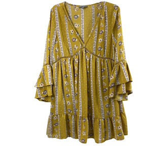 Wishlist Apparel Boho Dress Women Medium Flowy Ruffles Cottagecore Floral Stripe